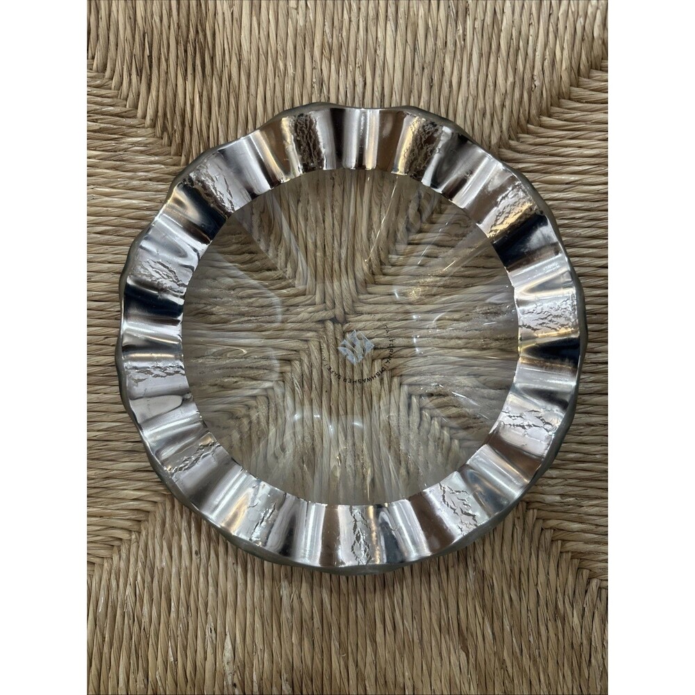 Annie glass Bowl Made In USA Glass Ruffle Bowl With Silver Rim. Dishwasher Safe.